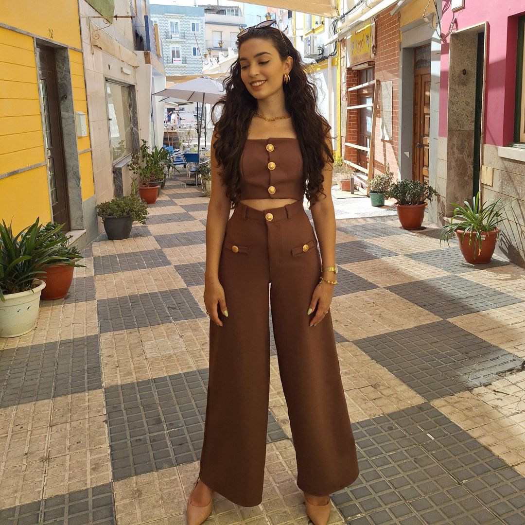 Herringbone Wide-Leg Trousers